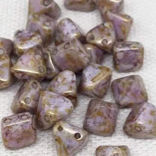 25 Pink Brown Czech Picasso Stud Pyramid Glass Beads
