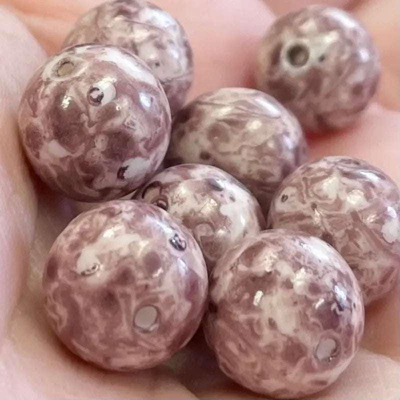 10 Vintage Pink Mauve Czech Picasso Round Glass Beads