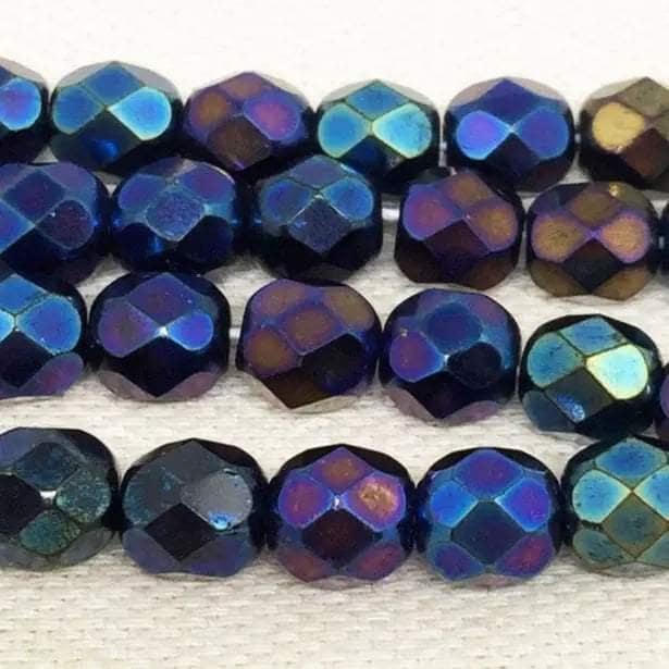 100 Vintage Iris Blue Czech Glass Beads