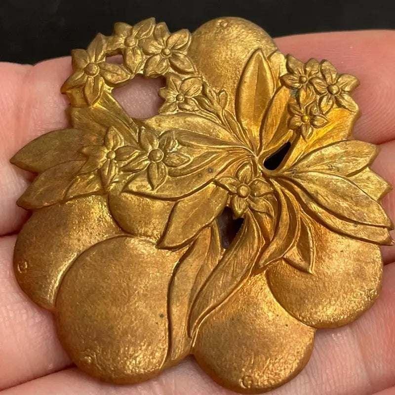 2 Vintage Brass Ornate Flower Stampings