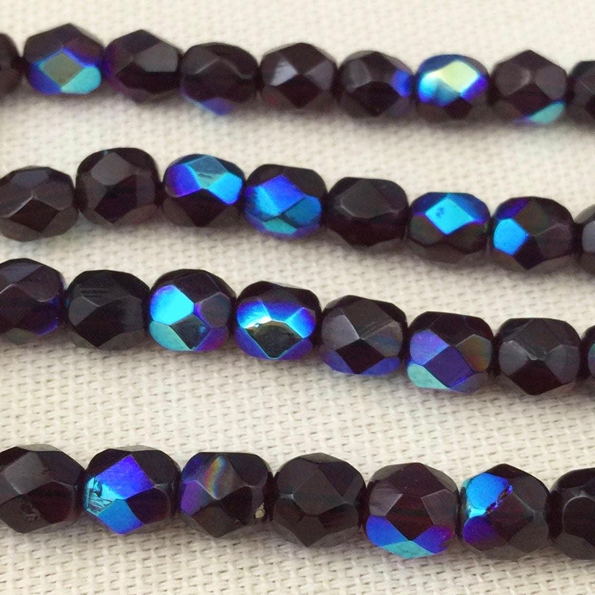 100 Vintage Red Garnet Dark AB Czech Fire Polished Glass Beads