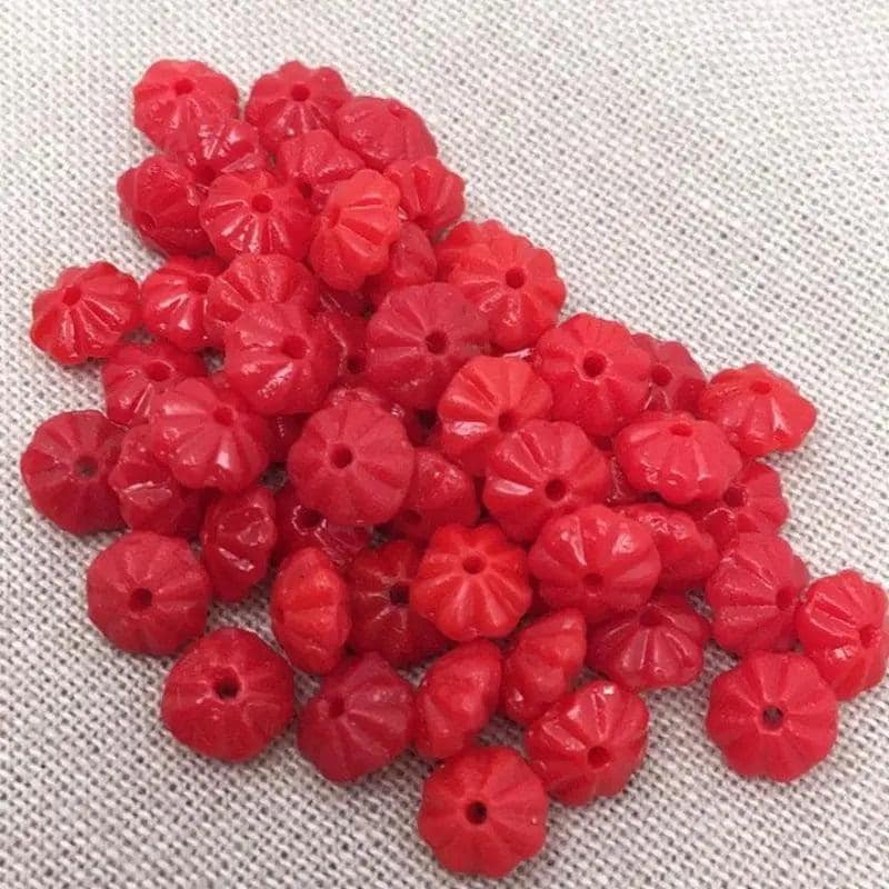 25 Vintage Red Cherry Czech Flower Glass Beads