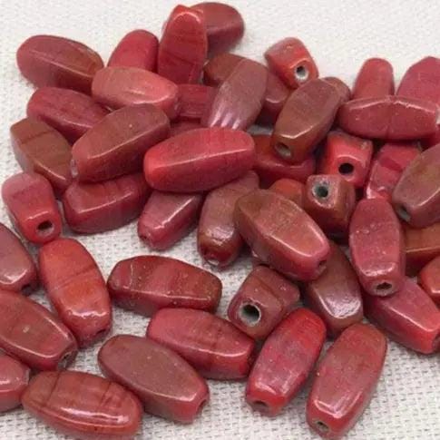 50 Vintage Red Brown Oval Glass Beads