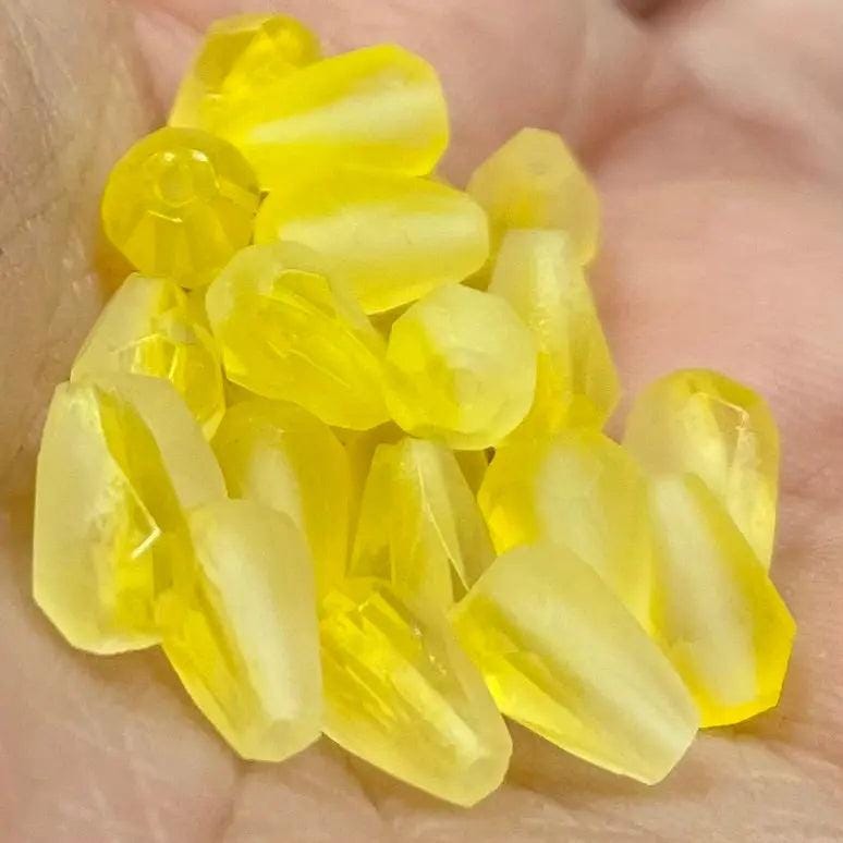 25 Vintage Yellow German Givre Teardrop Glass Beads