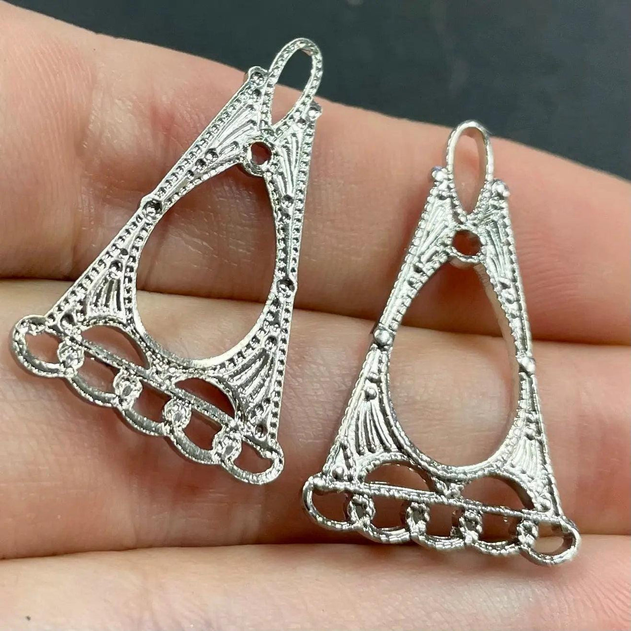 10 Vintage Silver Plated Art Deco Metal Pendants