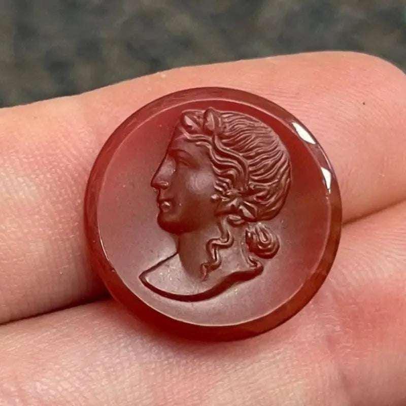 1 Vintage Carnelian Cameo Glass Cabochon