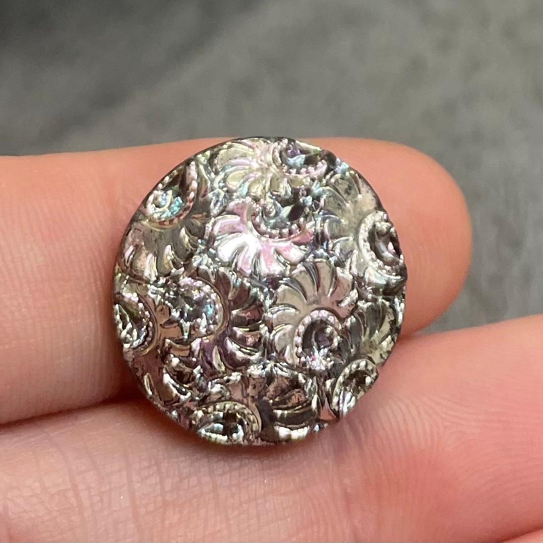 1 Vintage Black Vitrail Floral Garden Round Glass Cabochon