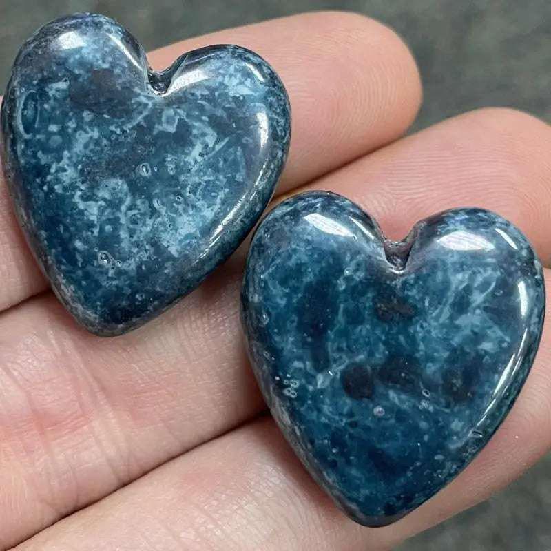 2 Vintage Blue Picasso Heart Glass Beads