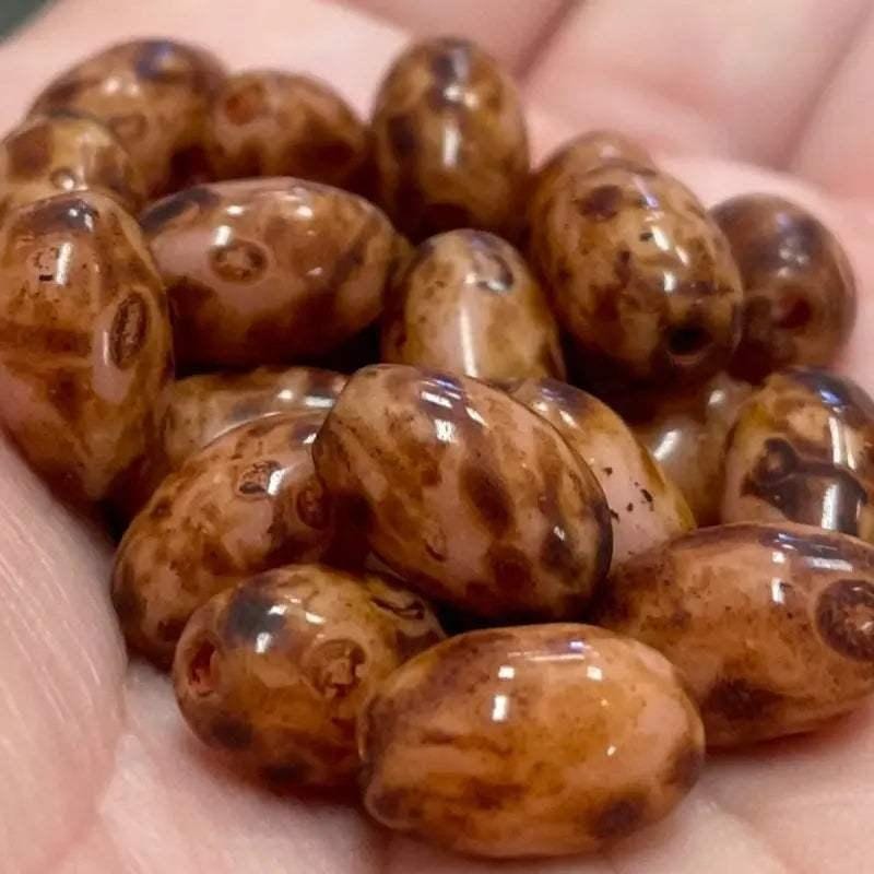 25 Vintage Brown Picasso Oval Glass Beads