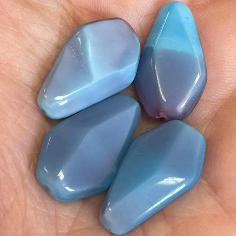 4 Vintage Blue Pink German Teardrop Glass Beads