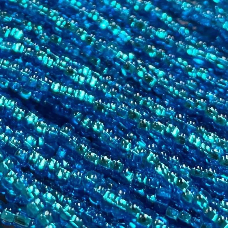 1 Hank Blue Aqua Dark Silver Lined Czech Glass Seed Beads