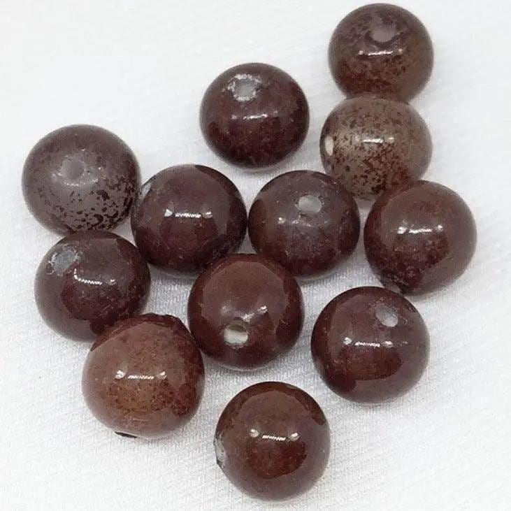 24 Vintage Brown Japan Mottled Round Glass Beads