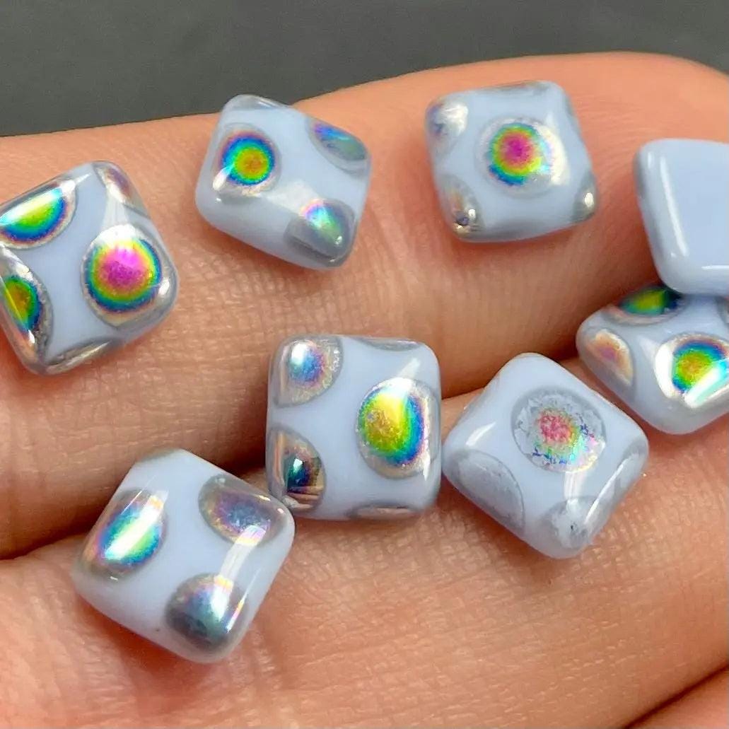 48 Vintage Peacock Eye Square Glass Cabochons