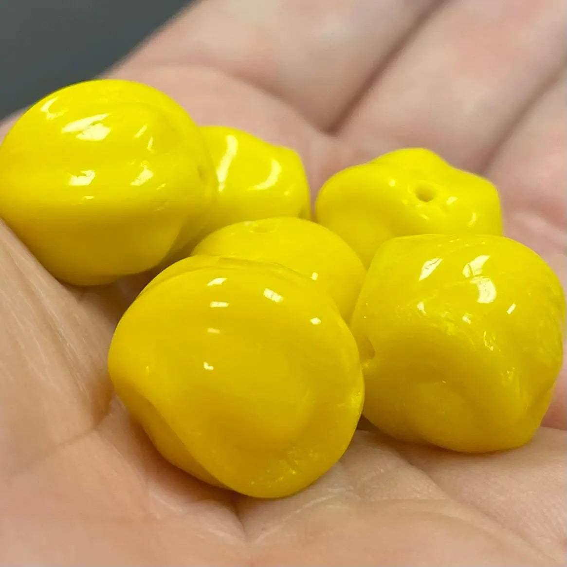 6 Vintage Yellow Czech Baroque Glass Beads