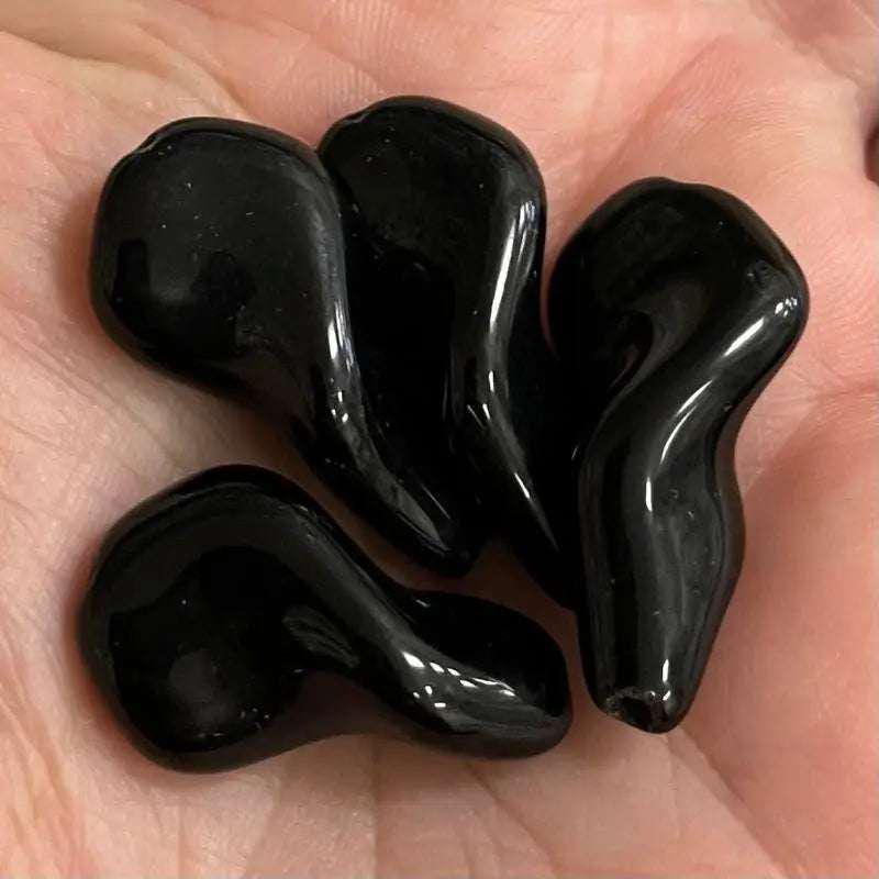 4 Vintage Black Teardrop Twist Glass Beads #8725