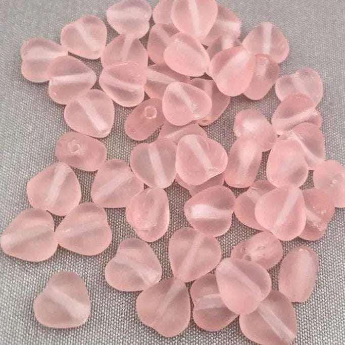 50 Vintage Pink Czech Matte Heart Glass Beads
