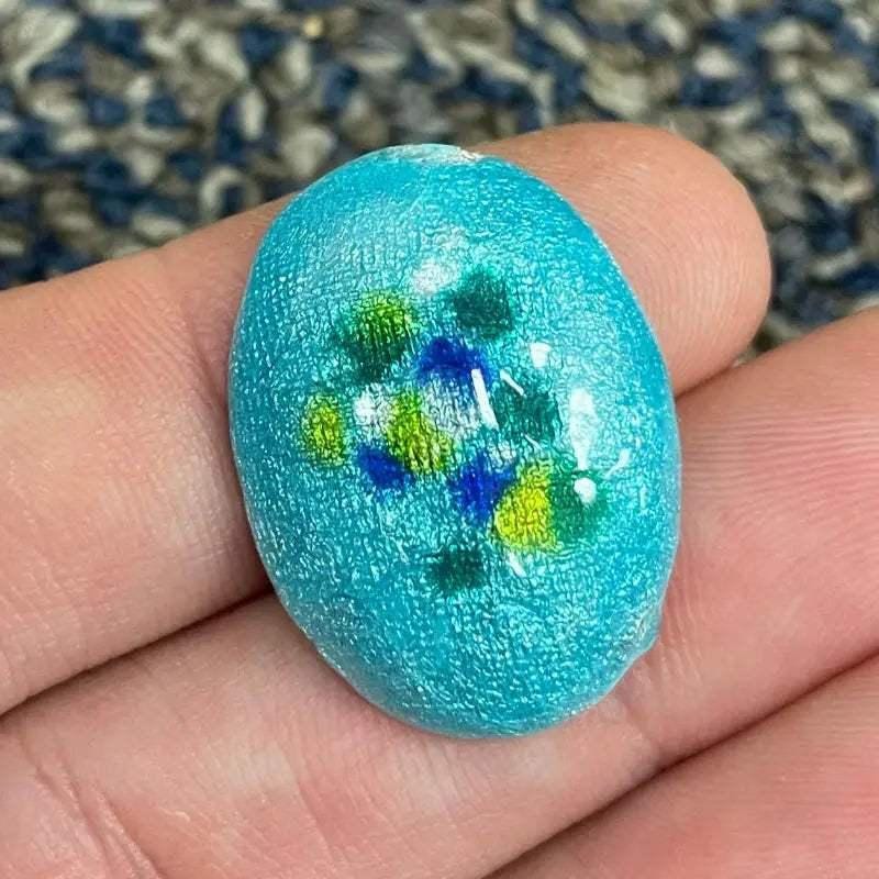 1 Vintage Blue Turquoise Enameled Domed Oval