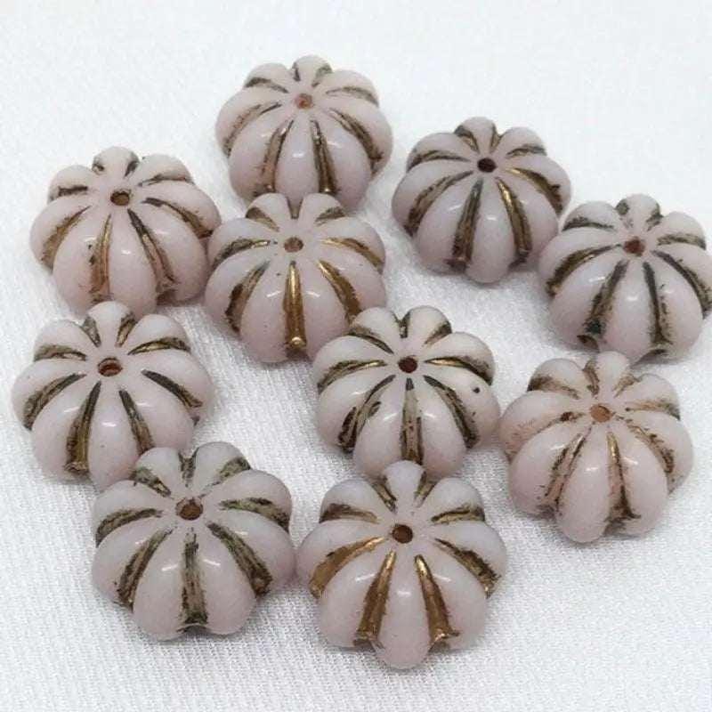 10 Vintage Pink Light Opal German Flower Glass Beads