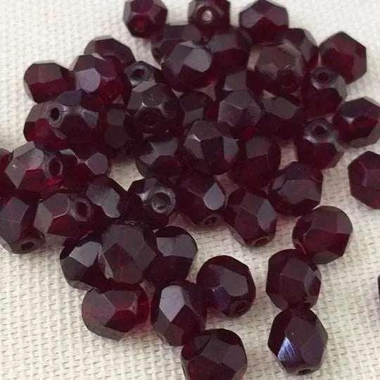 100 Red Dark Garnet Czech Fire Polished Glass Beads