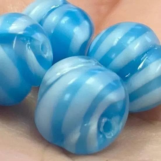 4 Vintage Blue Japan Japan Satin Striped Glass Beads