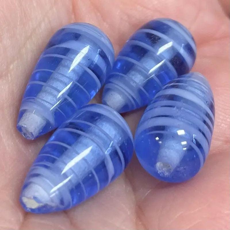 4 Vintage Blue Japan Teardrop Glass Beads Cherry Brand