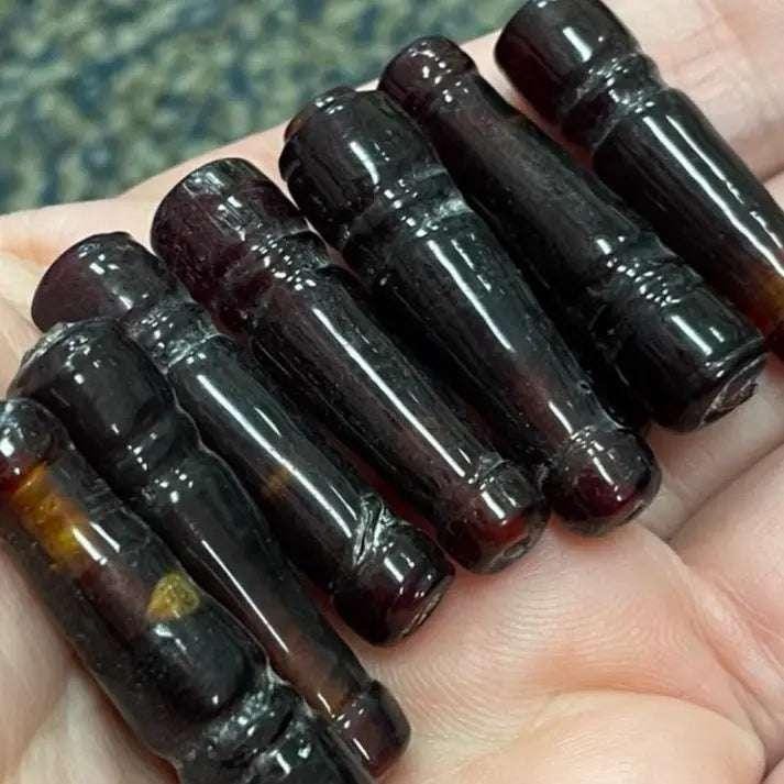 8 Vintage Red Garnet Pawn Focal Glass Beads