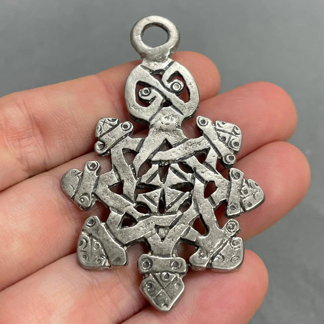1 Vintage Pewter Ethiopian Cross II Metal Pendant