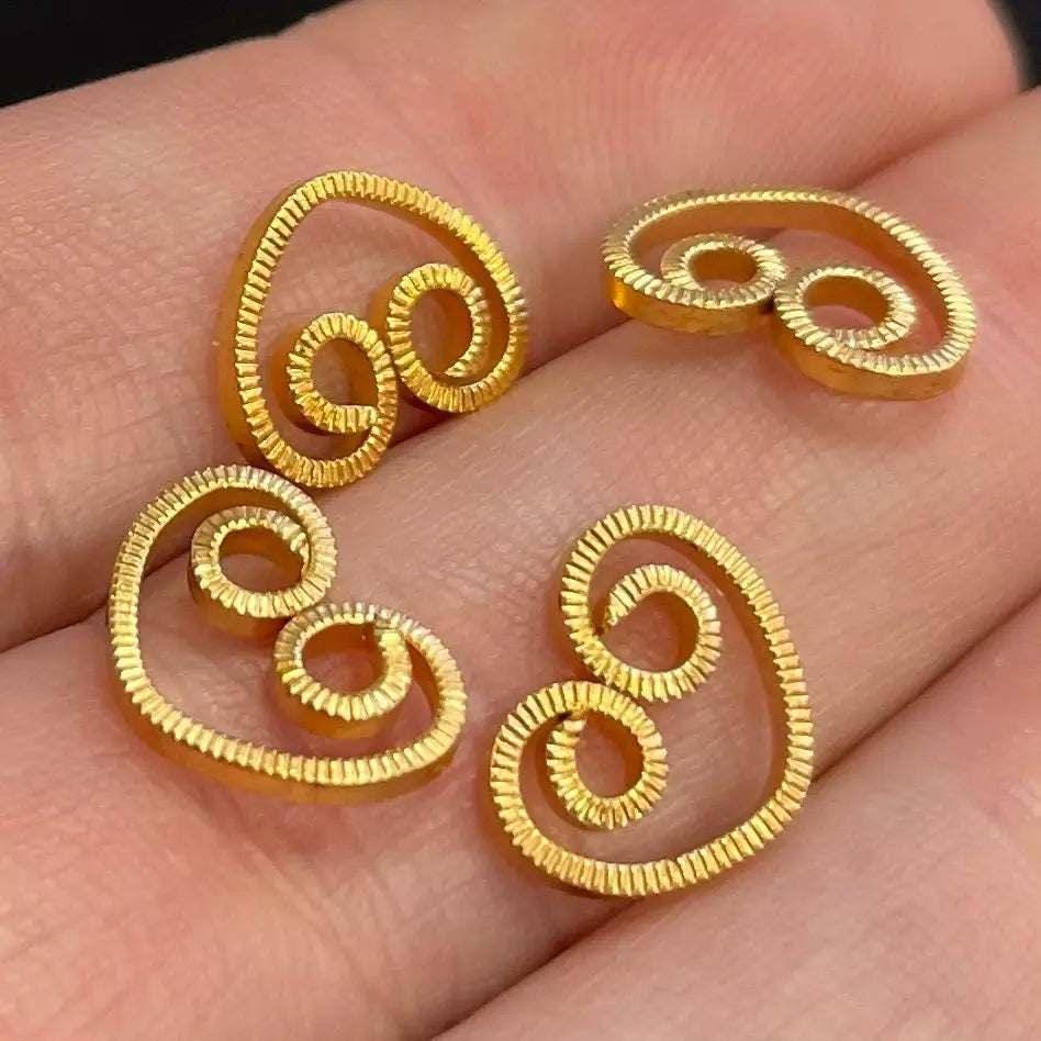 12 Vintage Gold Plated Heart Scroll Connectors