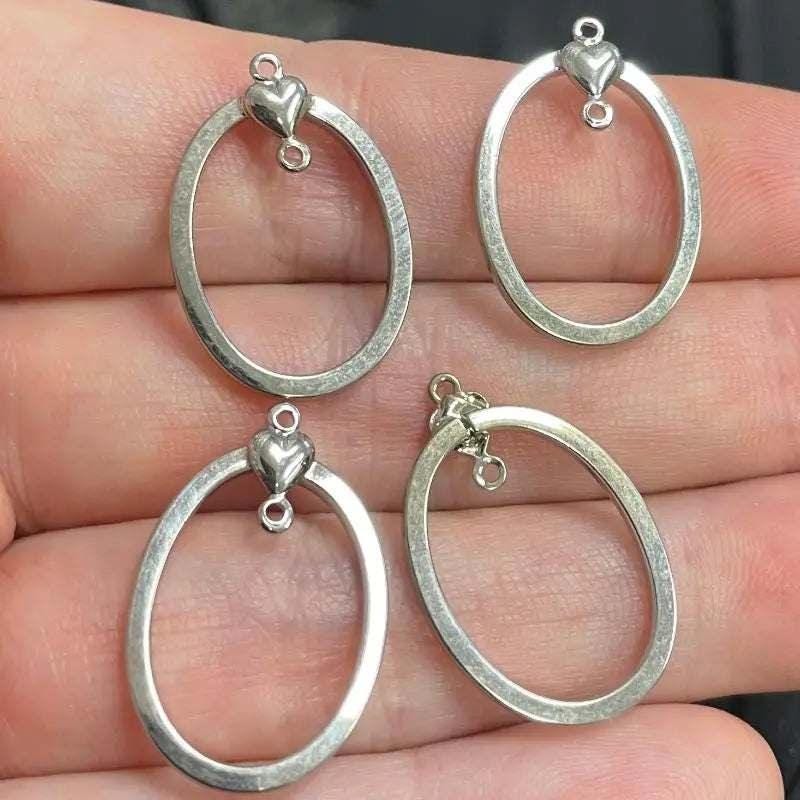 4 Vintage Silver Plated Oval Metal Pendants