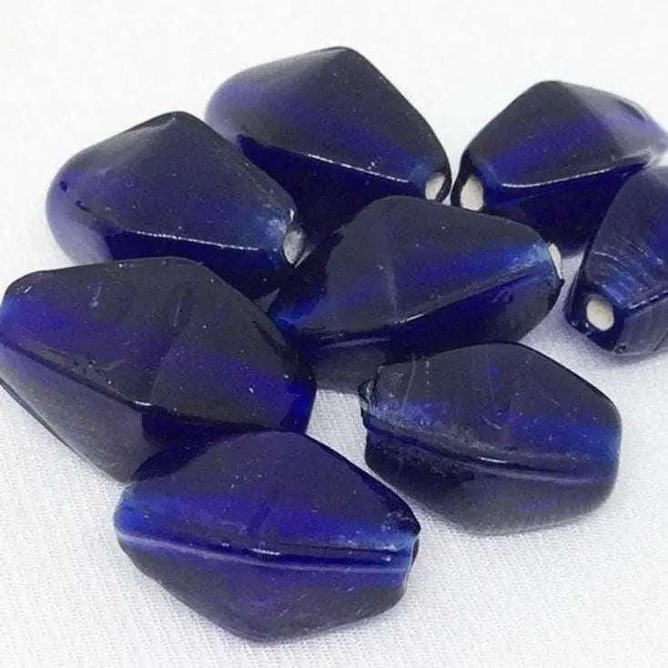 8 Vintage Blue Cobalt Diamond Glass Beads