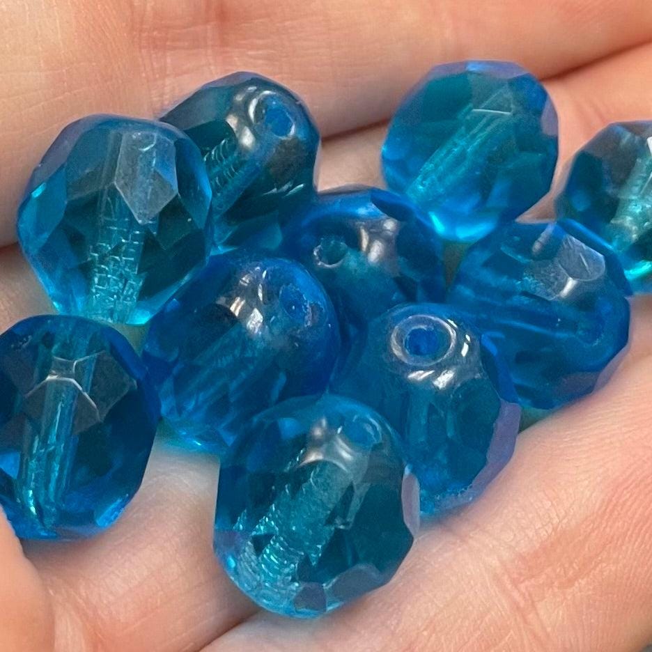 10 Dark Aqua Faceted Czech Glass Beads