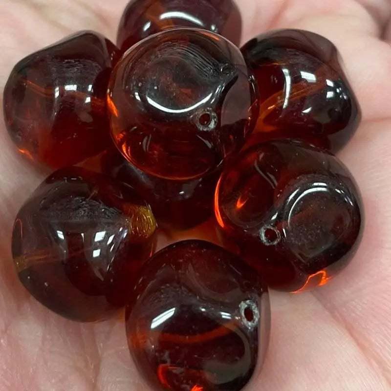 8 Vintage Amber Dark Baroque Glass Beads