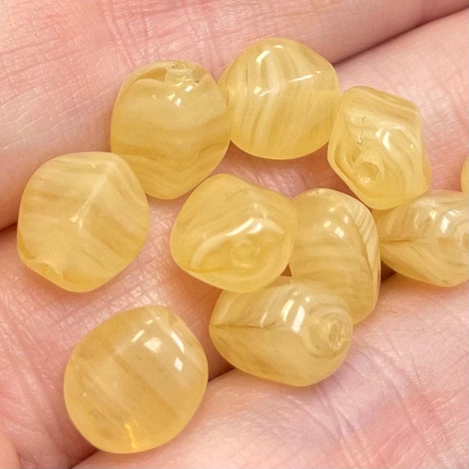 10 Vintage Light Butterscotch Yellow Austrian Striped Baroque Glass Beads