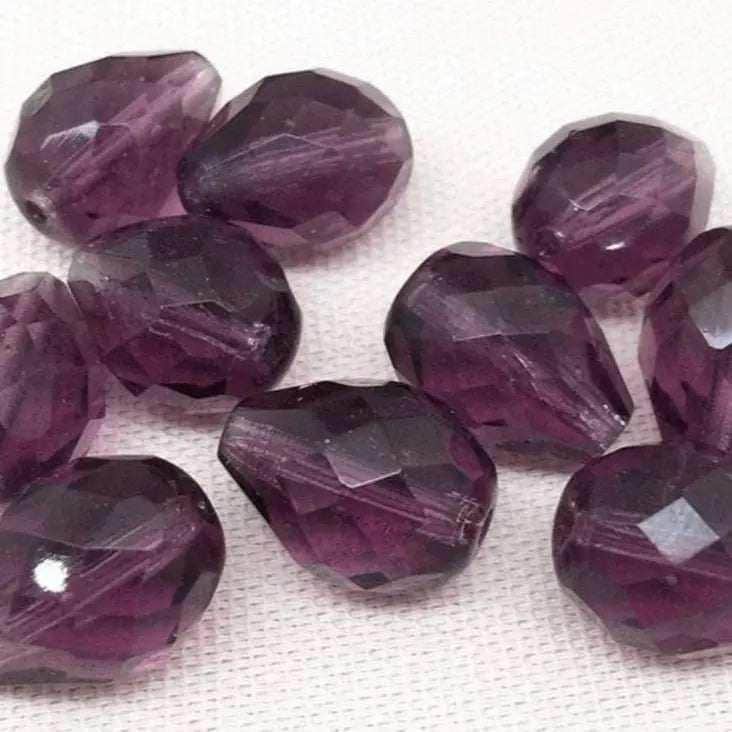8 Vintage Purple Czech Faceted Teardrop Glass Beads