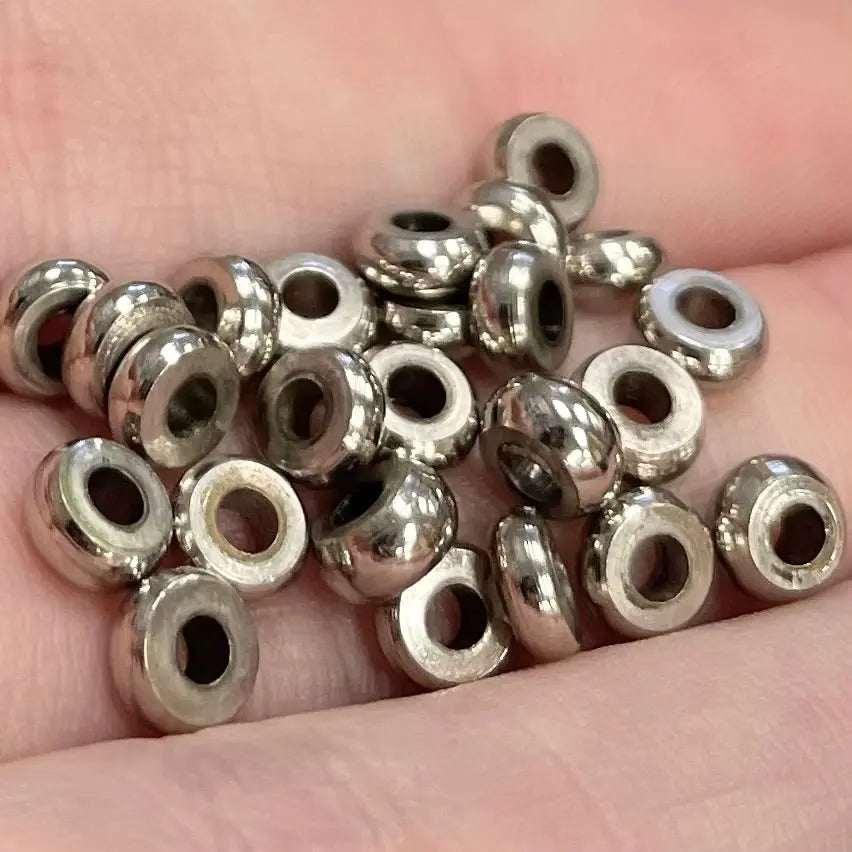24 Vintage Silver Nickel Plated Brass Rondelle Metal Beads