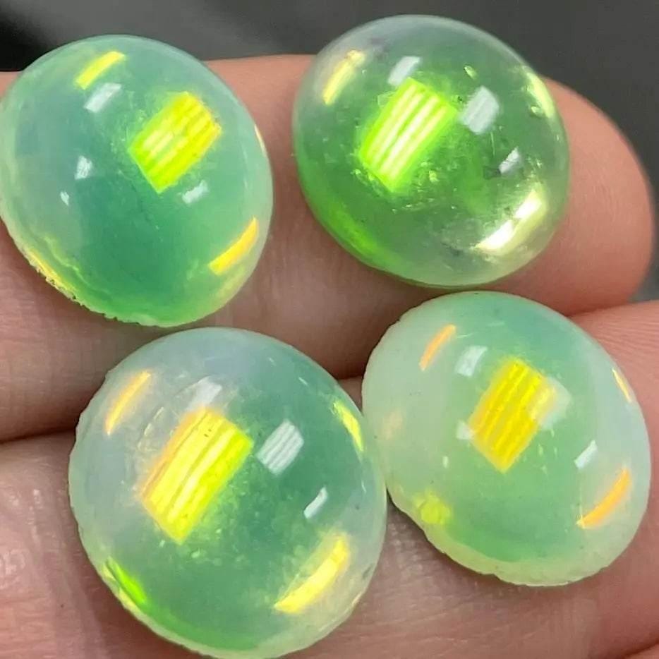 4 Vintage Green Givre German Opal Round Glass Cabochons