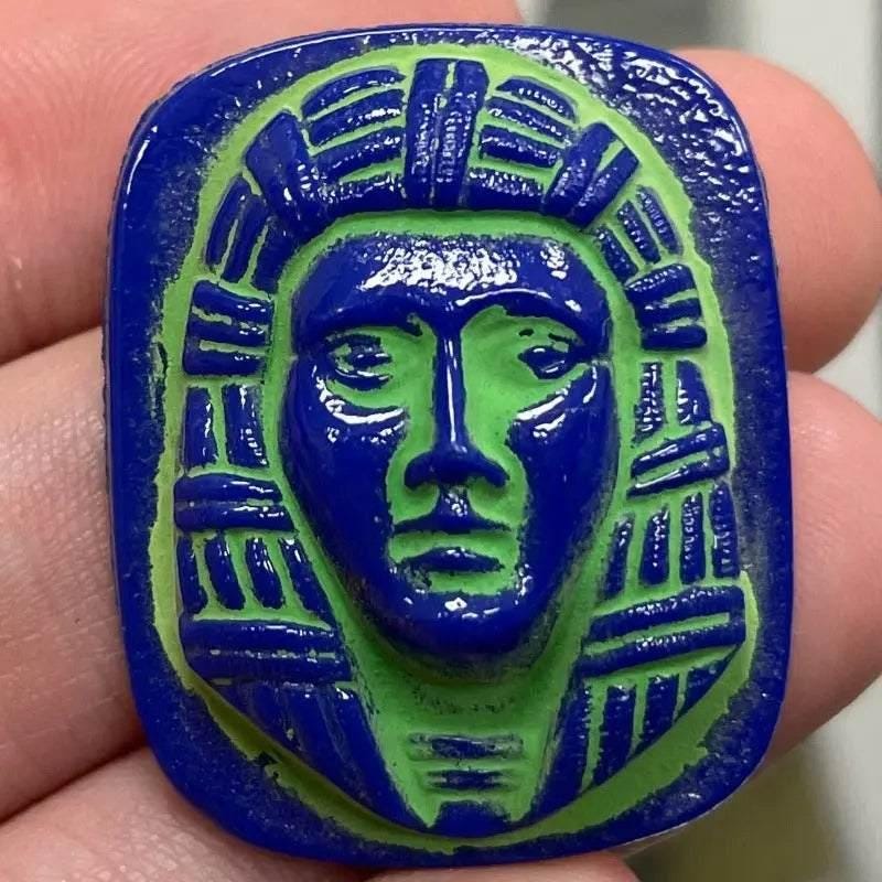 1 Vintage Blue Royal Czech Egyptian Pharaoh Glass Cabochon