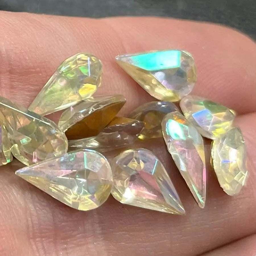 24 Vintage AB Clear German Pear Glass Stones