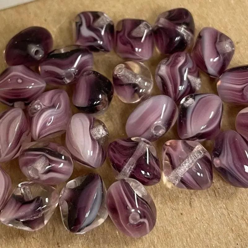 25 Vintage Purple Striped Czech Glass Beads