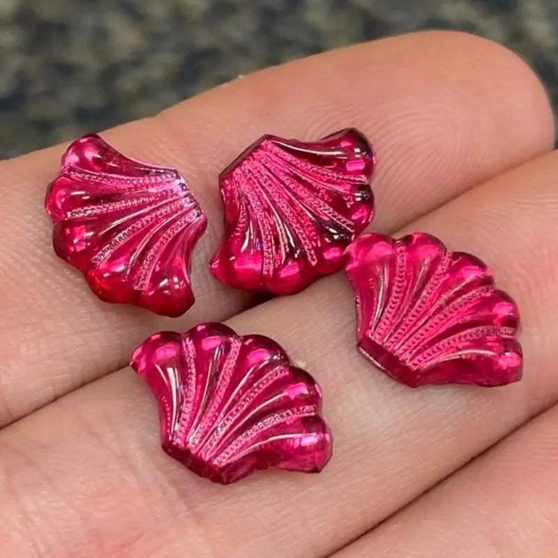 12 Vintage Pink Blush German Fan Glass Cabochons