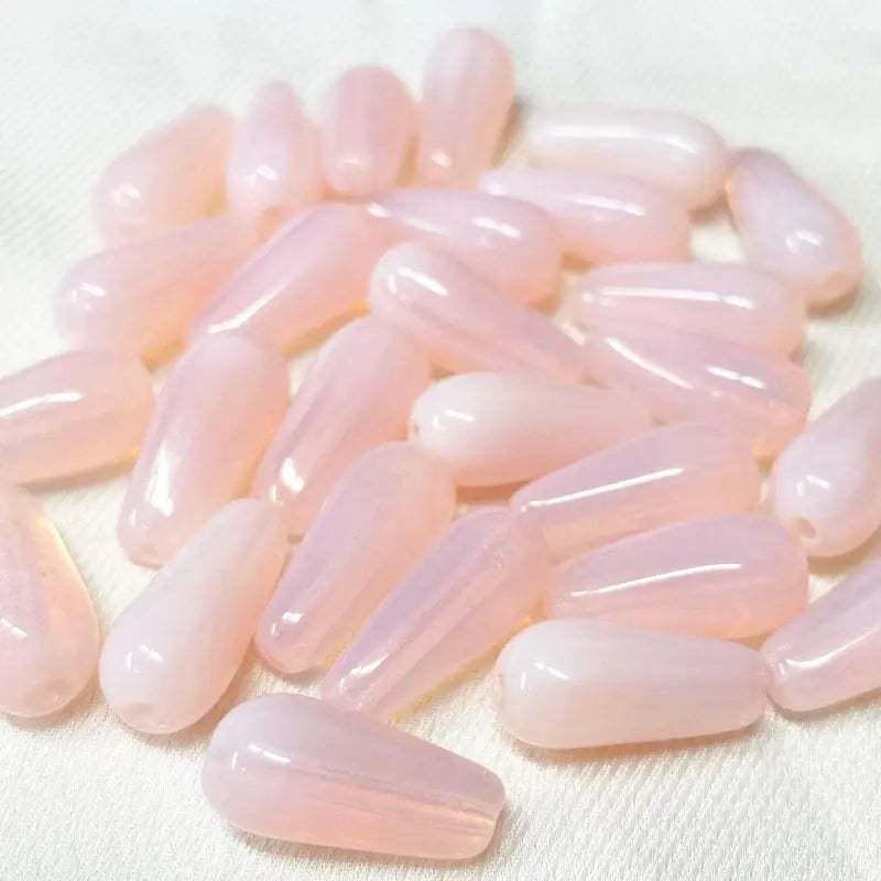 12 Vintage Pink Light Teardrop Czech Glass Beads