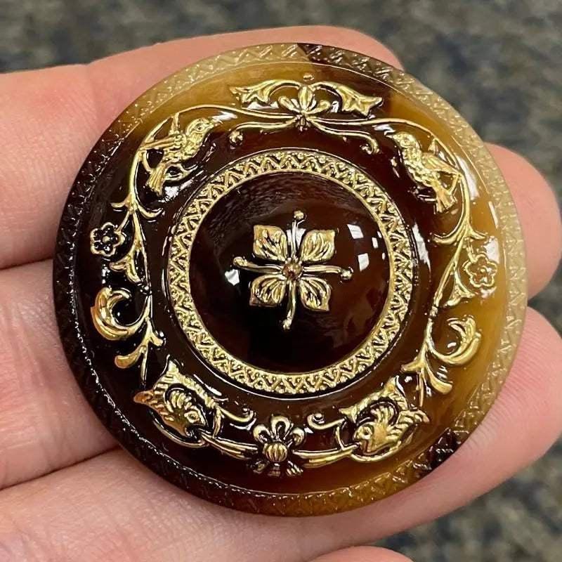 1 Vintage Amber Round Glass Cabochon