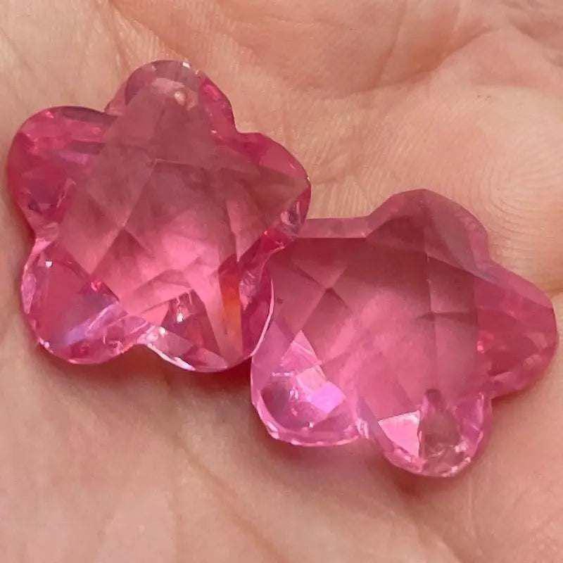2 Vintage Pink Flower Fancy Glass Charms