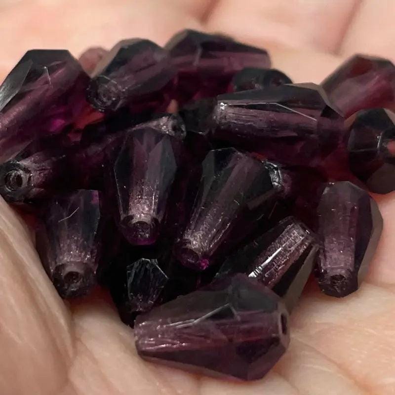 25 Vintage Purple Amethyst Dark Faceted Teardrop Glass Beads
