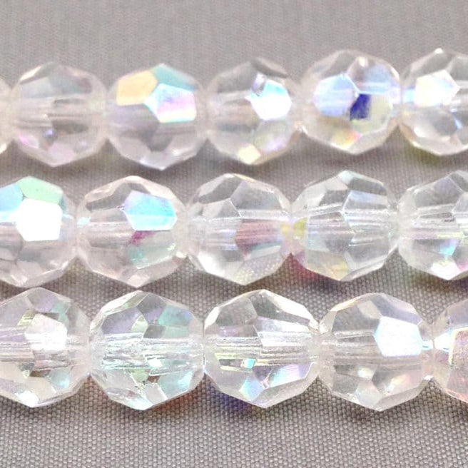 20 Mixed Vintage AB Clear German Glass Beads Faceted 8mm