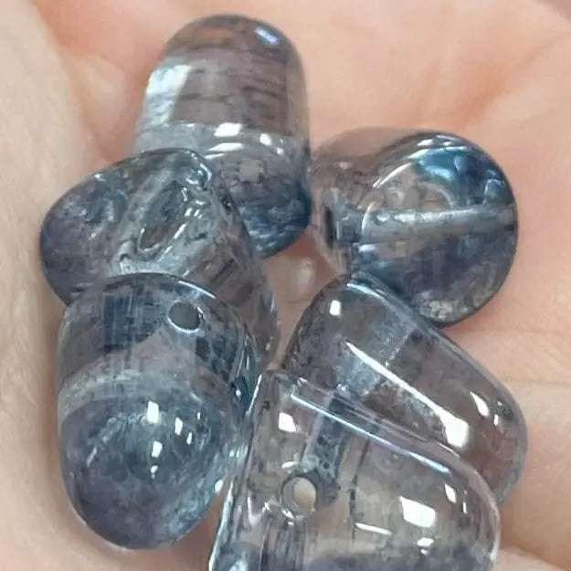 6 Blue Lumi Czech Gumdrop Glass Beads