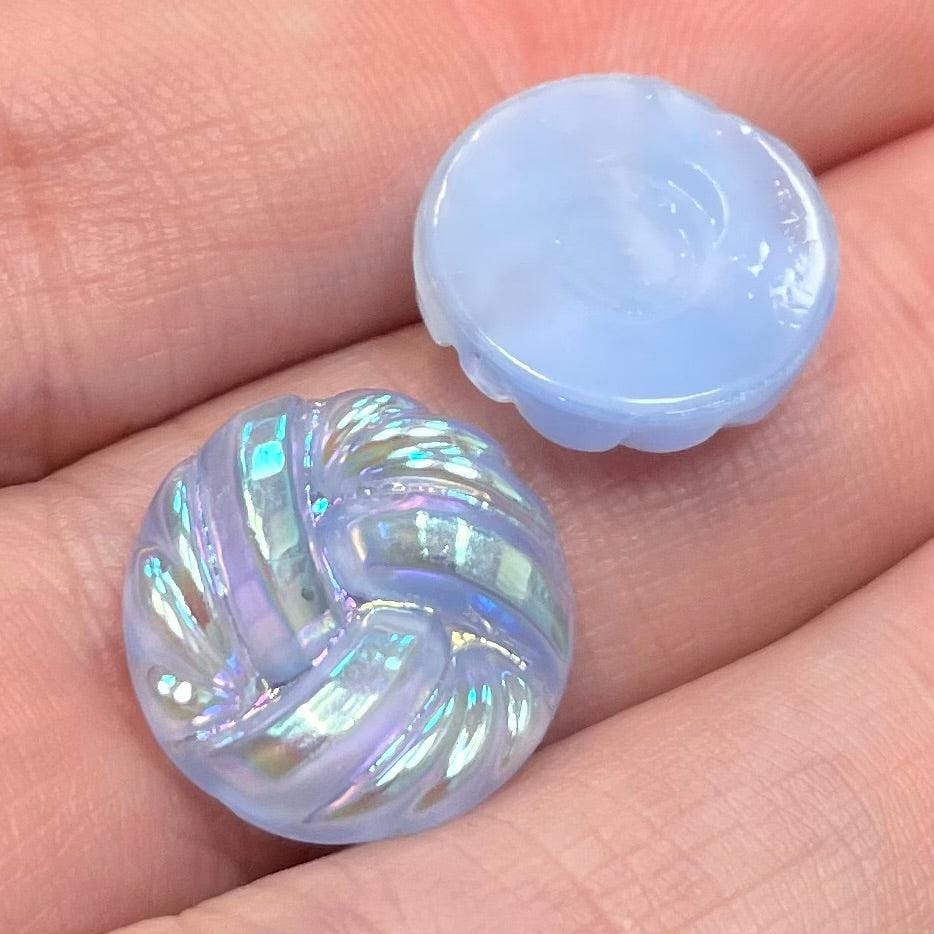 4 Vintage Blue German Knot Round Glass Cabochons