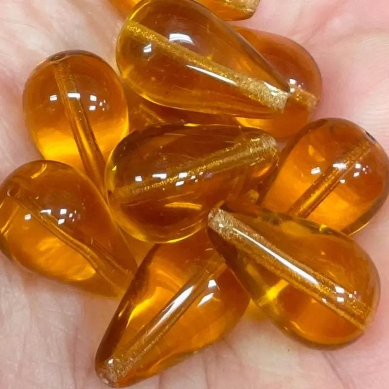 10 Vintage Topaz Czech Teardrop Glass Beads