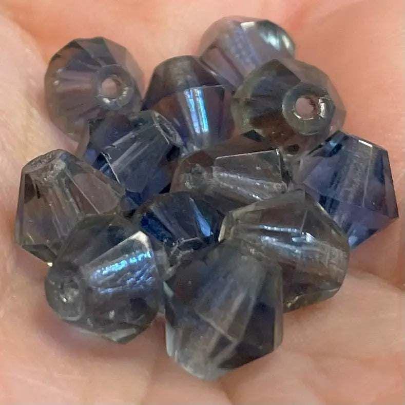 12 Vintage Blue Grey Givre German Bicone Glass Beads