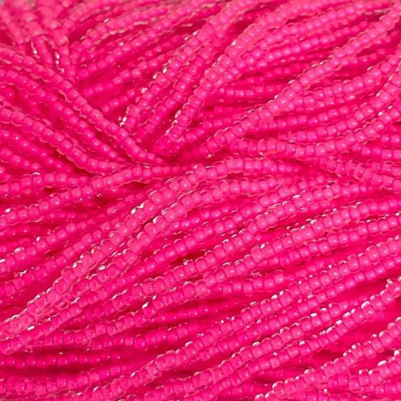 1 Hank Pink Neon Lined Czech Glass Seed Beads